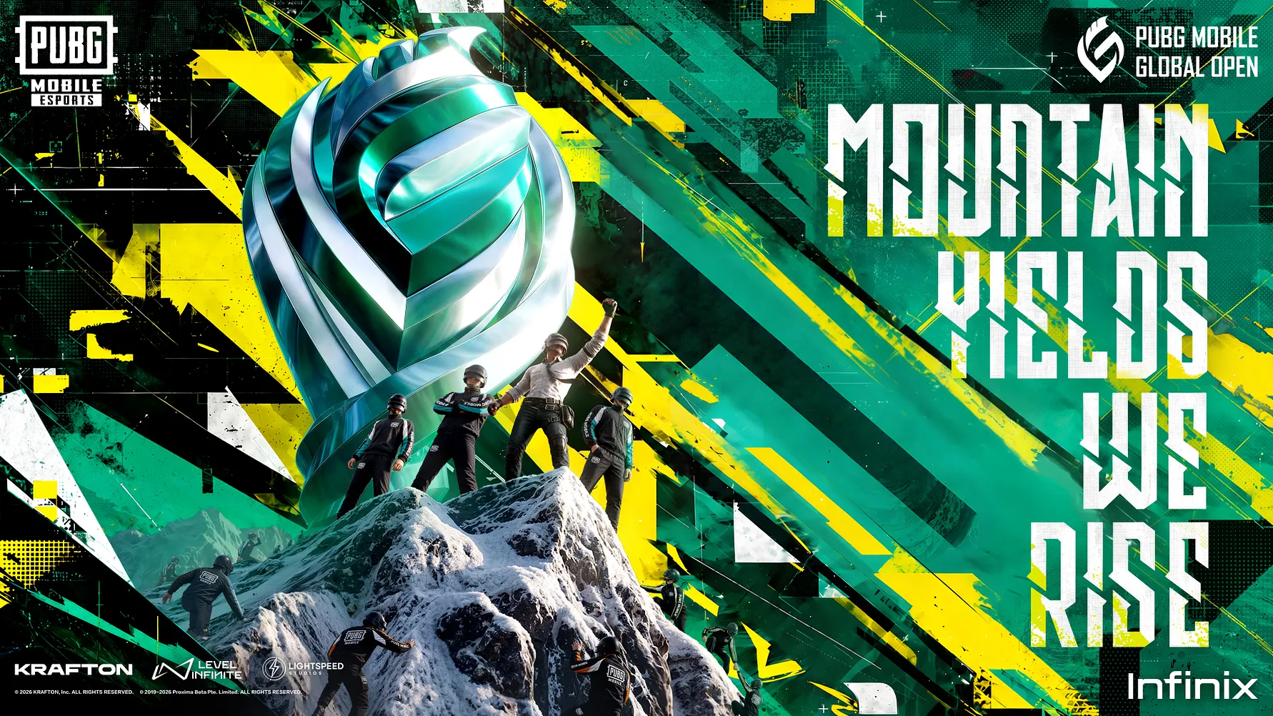 Official PUBG Mobile Global Open promotional artwork with a trophy and players