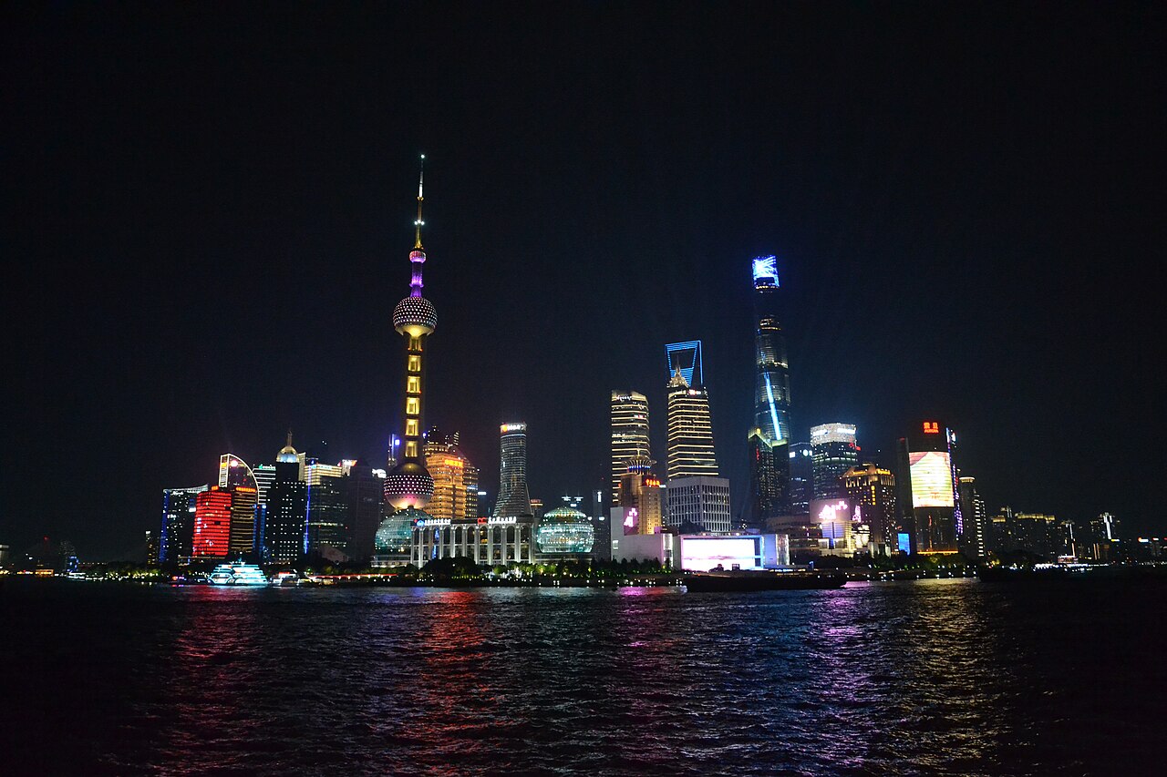 Shanghai’s skyline illuminated at night in June 2025